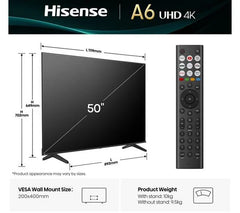 HISENSE A6Q 50" LED 4K HDR Smart TV with Freely - 50A6QTUK