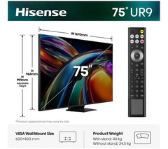 HISENSE 75UR9STUK 75" Smart 4K Ultra HD HDR RGB Mini LED TV